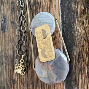 David Aubrey Geometric Pendant Necklace – Mixed Metal & Stone- Long